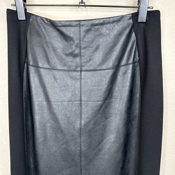 Cartise Faux Black Leather Skirt 8 Mod Edgy Romantic Career Capsule Quiet Luxe - Picture 2 of 11